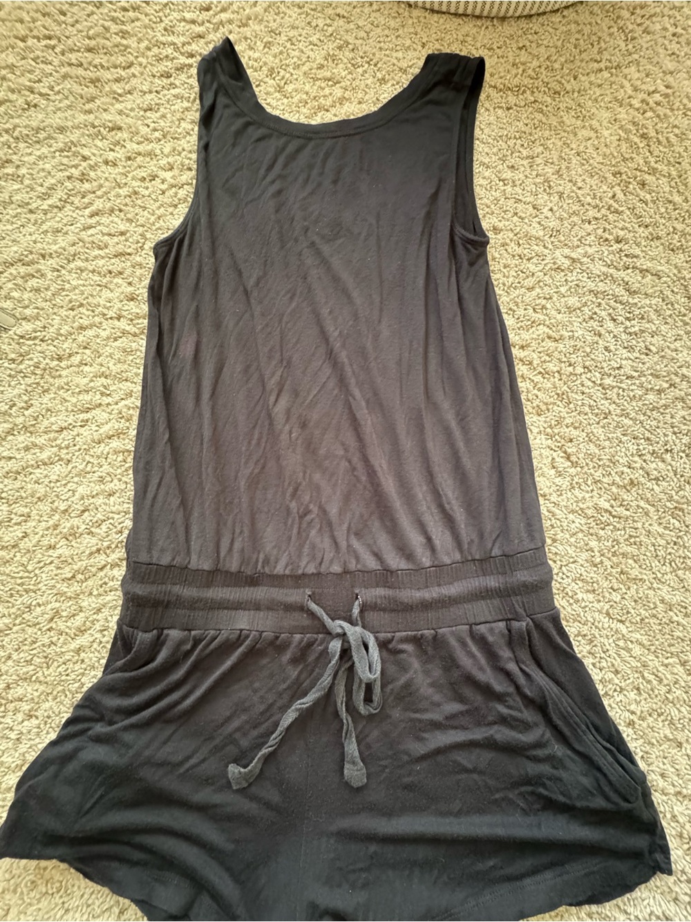 stem Black Sleeveless Tank Romper with Drawstring Waist